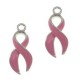 Metalen Bedel Pink ribbon 26mm Zilver / Roze